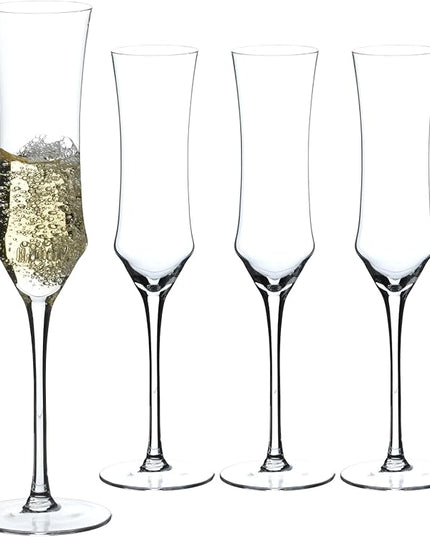 BACLIFE Hand Blown Crystal Champagne Flutes, Sparkling Champagne Glasses Set of 4, 7 oz