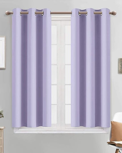 Yakamok Blackout Curtains for Bedroom - Grommet Thermal Insulated Room Darkening Curtains for Living Room, Set of 2 Panels (38 x 45Inch, Lilac)