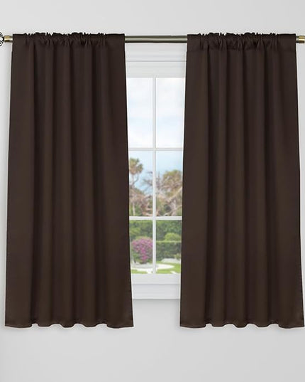 BGment Brown Blackout Curtains 48 Inch Long for Bedroom - 34 x 48 inch Cafe Curtains Thermal Insulated Room Darkening Rod Pocket and Back Tab Small Windows Curtain for Kitchen, 2 Window Panels