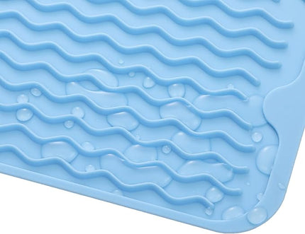 Silicone Dish Drying Mat for Multiple Usage,Easy clean,Eco-friendly,Heat-resistant Silicone Mat for Kitchen Counter,Sink,Bar,Bottle,or Cup Light Blue M 17 inches x 6 inches