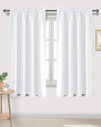 DWCN White Curtains for Living Room Thermal Insulated, 50% Light Blocking Curtains for Bedroom, Dining Room Window, W 52x L 63 Inch, Set of 2 Rod Pocket Curtain Panels