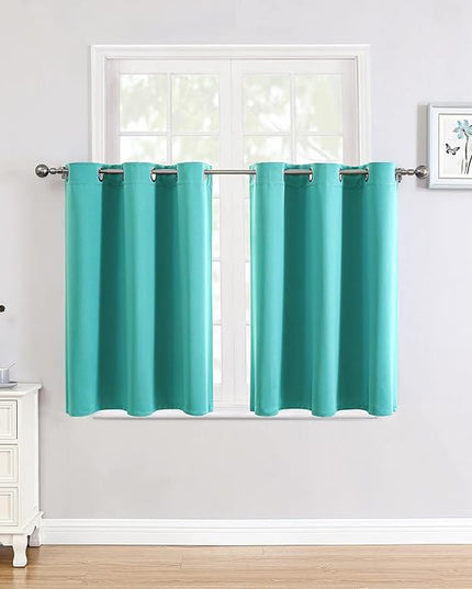 ChrisDowa Small Window Curtains for Kitchen and Bedroom - Grommet Short Thermal Insulated Room Darkening Curtains (2 Panels, Teal, 52 x 36 Inch)