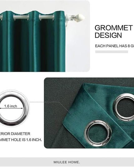 MIULEE Christmas Dark Green Velvet Curtains Room Darkening Blackout Soft Grommet Emerald Curtain Short Thermal Soundproof Curtains/Drapes/Panels for Living Room Bedroom 52 x 63 Inch 2 Panels