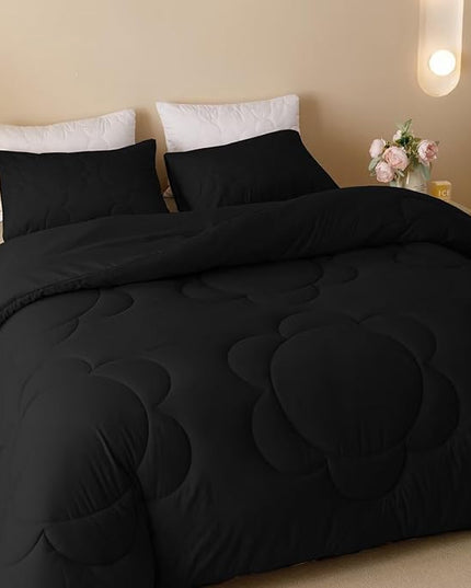 Luxlovery Black Comforter Set Cal King Sunflower Quilted All Black Bedding Comforter Set California Boho Chic Solid Plain Color Soft Breathable Blanket Quilts Women Men Farmhouse Bedding