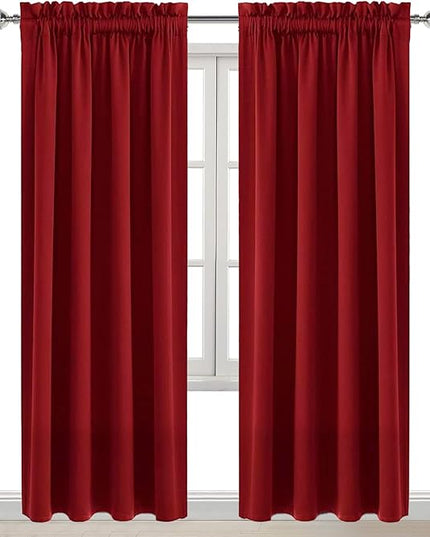 DWCN Christmas Blackout Curtains Room Darkening Thermal Insulated Bedroom Curtains Window Curtain Panels, 52 x 84 inches Long, Set of 2 Burgundy Rod Pocket Drapes