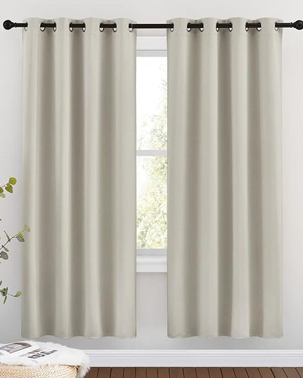 NICETOWN Blackout Natural Window Treatments for Bedroom - Grommet Thermal Curtains Room Darkening Sound & Light Reducing Curtains & Drapes for Living Room (2 Panels W46 x L72)
