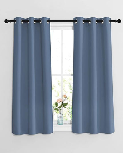 NICETOWN Bedroom Blackout Curtains and Drapes 48" Long 2 Panels Set - Window Treatment Thermal Insulated Solid Grommet Window Treatment for Home Office (Stone Blue, W37 x L48)