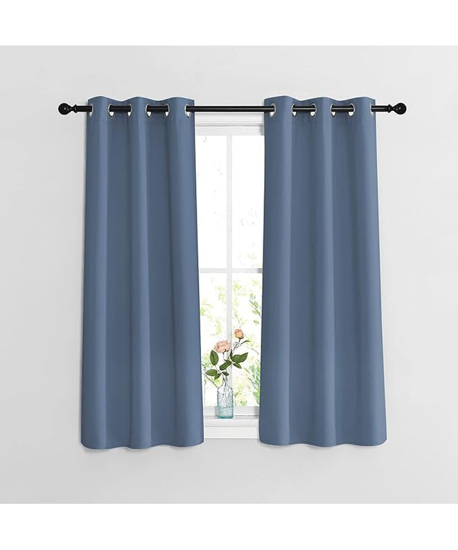 NICETOWN Bedroom Blackout Curtains and Drapes 48" Long 2 Panels Set - Window Treatment Thermal Insulated Solid Grommet Window Treatment for Home Office (Stone Blue, W37 x L48)