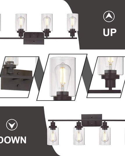 MELUCEE 4 Lights Wall Sconce Lighting Oil Rubbed Bronze Finished with Clear Glass, Bathroom Vanity Light Fixtures Wall Lights Bedroom Porch Kitchen Living Room (Patent No.: US D963914 S)