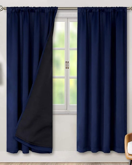 BGment Thermal Insulated Full Blackout Curtains for Living Room 84 Inch Length, Double Layer Room Darkening Noise Reducing Rod Pocket Curtains, 55 Inch Wide, Navy Blue, 2 Panels