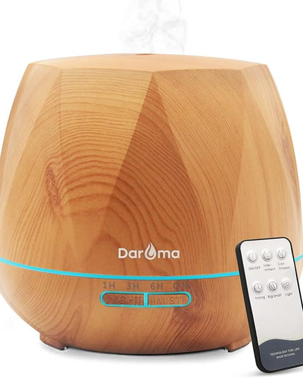 550ml Essential Oil Diffuser, DAROMA Upgraded Remote Control 6 in 1 Aromatherapy Ultrasonic Cool Mist Humidifier, 7 Color Changing Mood Lights & Waterless Auto-Off for Home Office Gift, Light Wood
