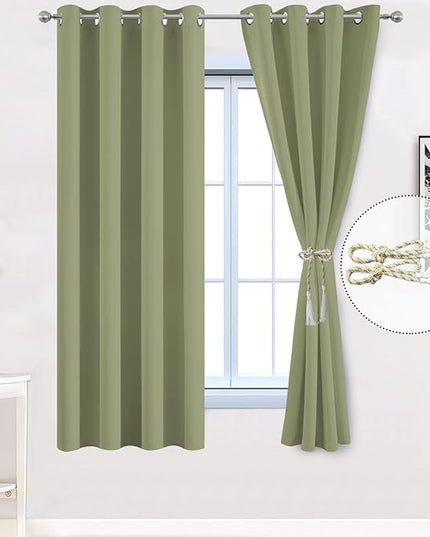 Yakamok Solid Blackout Curtains with Grommet Top, Thermal Insulated Room Darkening Drapes for Bedroom(Sage Green, 52Wx72L, One Pair)