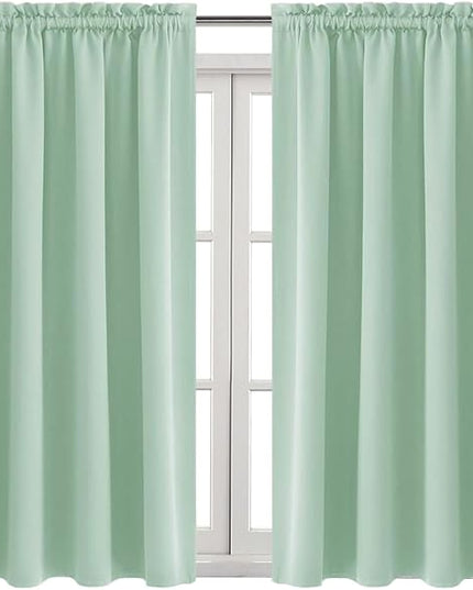 DWCN Blackout Curtains Room Darkening Thermal Insulated Bedroom Curtains Window Curtain Panels, 52 x 54 inches Long, Set of 2 Light Green Rod Pocket Drapes