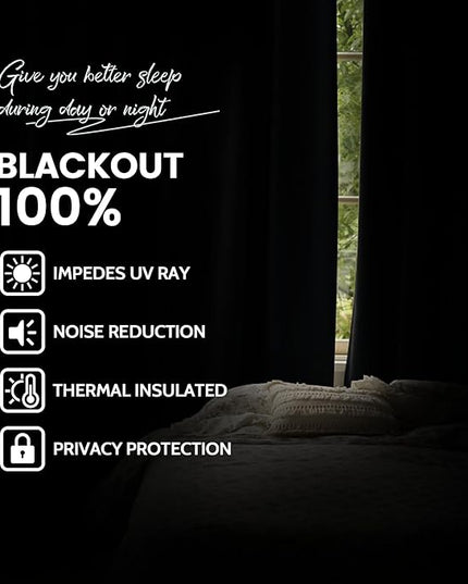 Yakamok 100% Blackout Curtains Black Room Darkening Thermal Insulated Window Curtain with 2 Thick Layers-Set of 2 Panels Grommet Top Drapes for Bedroom Living Room 52 Inches by 72 Inches Length