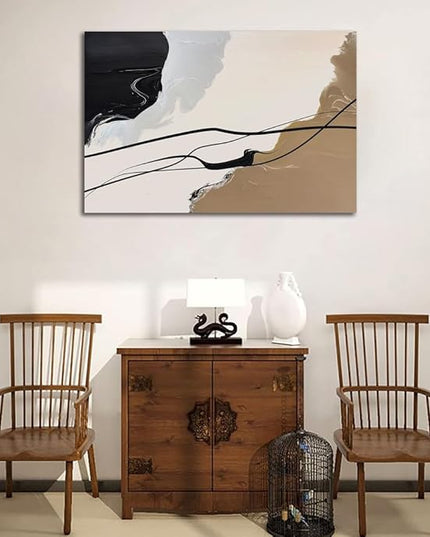 Abstract Wall Art Canvas Decor Large Abstract Art Paintings for Living Room Brown and Grey Fantasy Graffiti Pictures for Home Bedroom Kitchen Decorations (32x48inches)
