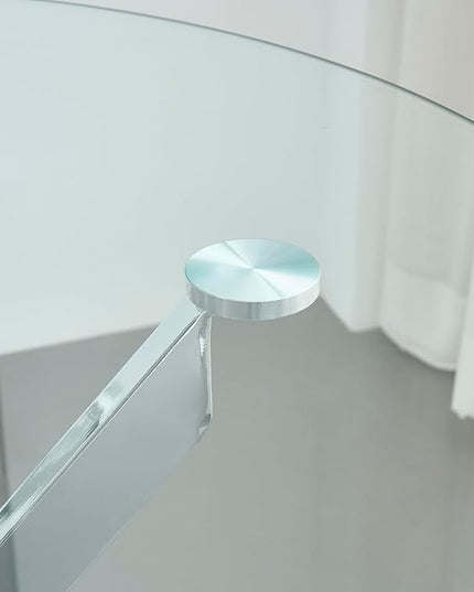 36" Round Glass Dining Table Modern Kitchen Glass Top Table for 4 with Silver Chrome Metal Legs, Clear Dining Table Kitchen Table for Home Office Dining Room