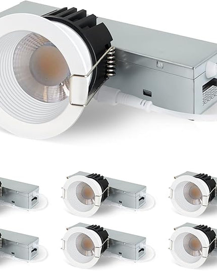 2 Inch 5CCT Anti-Glare LED Recessed Lights with Jbox, 2700K/3000K/3500K/4000K/5000K Selectable, 8W 840LM CRI90+, Dimmable Canless Downlight, Waterproof Light Fixtures, ETL & FCC（White, 6 Pack）