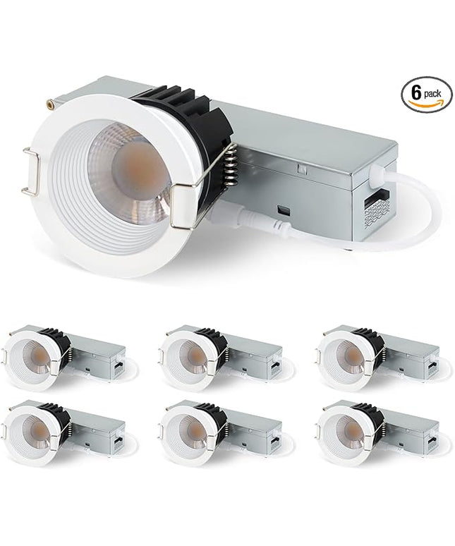 2 Inch 5CCT Anti-Glare LED Recessed Lights with Jbox, 2700K/3000K/3500K/4000K/5000K Selectable, 8W 840LM CRI90+, Dimmable Canless Downlight, Waterproof Light Fixtures, ETL & FCC（White, 6 Pack）