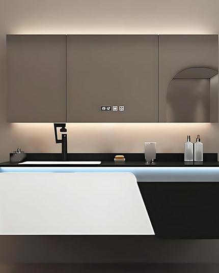 72IN Luxury Suspended Bathroom Vanity - Modern Bathroom Cabinet Combination Set with Sensor Light, Makeup Mirror Contains LED Lights & Defogging Function | Wide Countertop, 2 Drawers (Mirror cabinet)