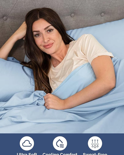 Extra Deep Cal King Sheet Set - 6 Piece Breathable and Cooling Sheets - Hotel Luxury Bed Sheets Set - Easy Fit - Soft, Wrinkle Free and Comfy Sheets Set - Light Blue Sheet Set with Extra Deep Pockets