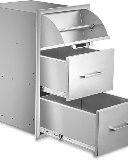 yuxiangBBQ 17" W x 30" H x 21" D Stainless Steel Outdoor Kitchen Drawers BBQ Drawers Double Access Drawer w/Paper Towel Holder Drawer Combo Flush Mount for Outdoor Kitchens Or BBQ Island