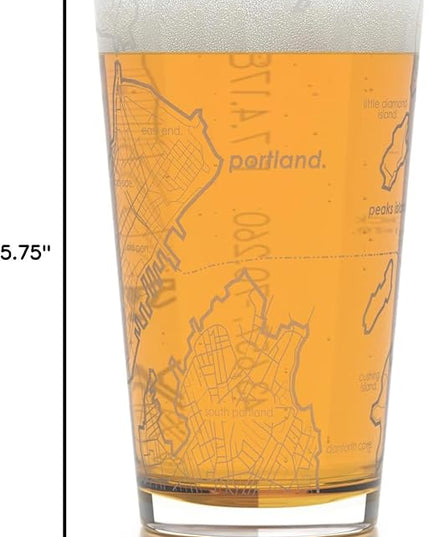 Well Told Engraved Portland Maine Map Pint Glass, Etched Beer Gift (16 oz, Clear) City Map Pint, Custom City Glassware, Gifts For Beer Lovers