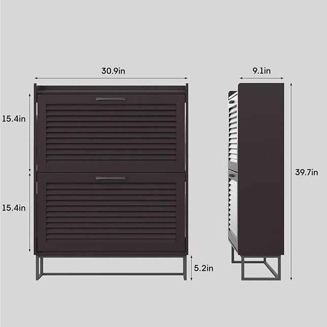 Maupvit Shoe Storage Cabinet with 2 Flip Louvered Doors, Freestanding Organizer with Metal Legs, Shoe Cabinet for Entryway, Narrow Shoe Rack Cabinet, Espresso Color