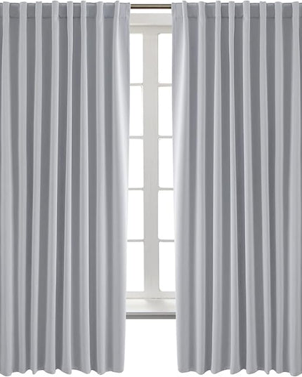 BGment Rod Pocket and Back Tab Blackout Curtains for Bedroom - Thermal Insulated Room Darkening Curtains for Living Room, 2 Window Curtain Panels (70 x 63 Inch, Light Grey)