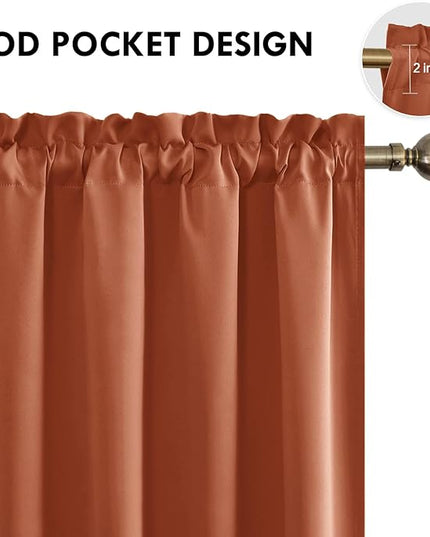 DWCN Blackout Curtains Thermal Insulated, Energy Saving & Noise Reducing Bedroom and Living Room Curtains, Burnt Ochre, W 52x L 54 Inch, Set of 2 Rod Pocket Curtain Panels