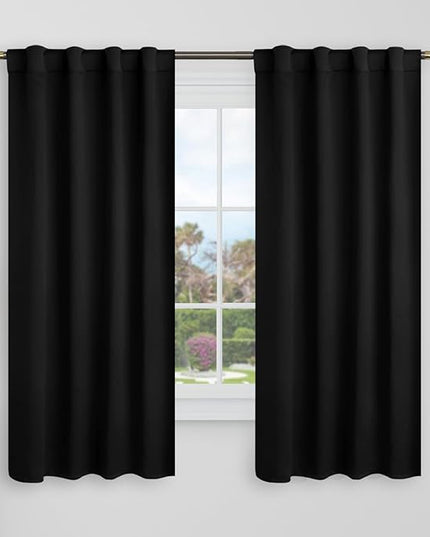 BGment Black Blackout Curtains 60 Inches Long for Bedroom - 34 x 60 inch Window Curtains Panels Rod Pocket and Back Tab Thermal Insulated Room Darkening Drapes for Kids Room, 2 Window Panels Set