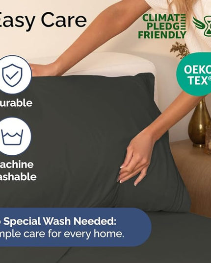 King Size 4 Piece Sheet Set - Comfy Breathable & Cooling Bed Sheets Set - Hotel Luxury Bedding for Women, Men, Kids, Teens, Boys & Girls - Deep Pockets, Ultra-Soft, Wrinkle Free - Oeko-Tex - Charcoal