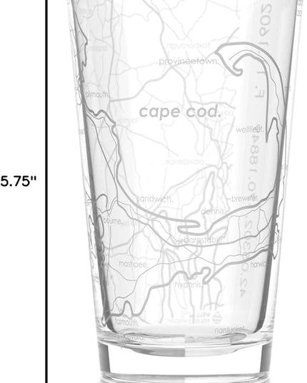 Well Told Engraved Cape Cod Massachusetts Map Pint Glass, Etched Beer Gift (16 oz, Clear) City Map Pint, Custom City Glassware, Gifts For Beer Lovers