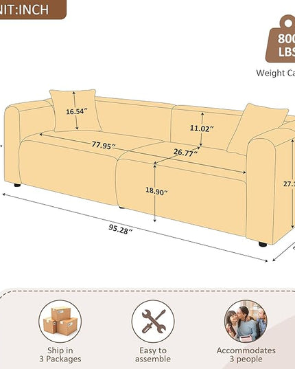 VANOMi 95" Cloud Couch, Comfy Deep Seat Boucle Cloud Sofa, Upholstered 3-Seater Oversized Loveseat Sofa with 2 Pillows, Modern Sofa for Living Room, Bedroom, Office, Apartment (Curry)