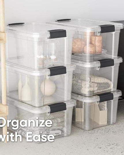 Superio Clear Storage Boxes with Lids, 14.25 Quart Plastic Container Bins for Organizing, Stackable Crates, BPA Free, Non Toxic, Odor Free, Organizers for Home, Office, School, and Dorm