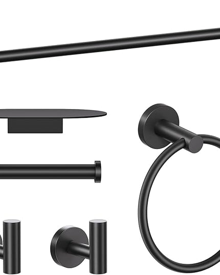 TURS Matte Black 5 Piece Bathroom Hardware Set, SUS304 Stainless Steel Bath Towel Bar Set, Bathroom Towel Rack Set Wall Mounted