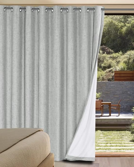 H.VERSAILTEX Linen Blackout Curtains Durable Thick Textured Linen Look 100% Blackout Patio Door Curtain Anti Rust Grommet Extra Wide Sliding Door Curtain Panel, Glacier Gray, W100 x L96 inch
