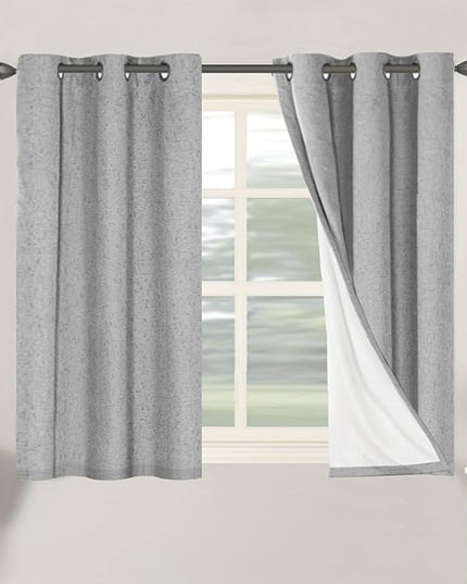 H.VERSAILTEX Primitive Linen Curtains 100% Blackout Curtain Drapes Burlap Curtains with White Thermal Insulated Liner, Grommet Top Drapes Living Room/Bedroom (2 Panels, 42 x 45 Inch, Dove Gray)