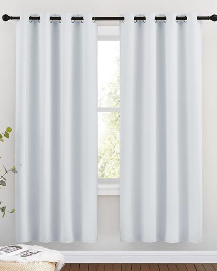 NICETOWN Room Darkening Curtains for Living Room - Easy Care Solid Thermal Insulated Silver Grommet Light Blocking for Bedroom (2 Panels, 46 by 72, Greyish White)