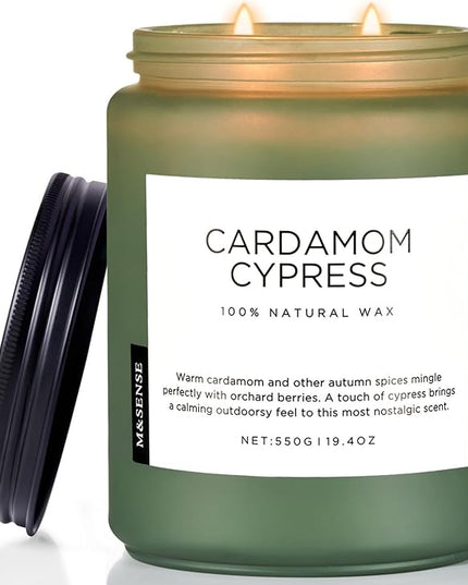 M&SENSE Spice Cardamom Cypress Large Soy Candles for Home Scented 2 Wick Large Soy Natural Candles 19.4oz 110 Hours Long Lasting Slow Burning, Christmas Holiday Woody Scented Winter Gifts