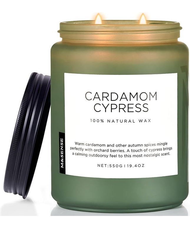 M&SENSE Spice Cardamom Cypress Large Soy Candles for Home Scented 2 Wick Large Soy Natural Candles 19.4oz 110 Hours Long Lasting Slow Burning, Christmas Holiday Woody Scented Winter Gifts