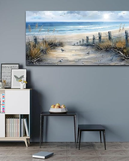 FUHAIHUA Canvas Wall Art For Living Room Large Wall Decorations For Office Modern Bedroom Wall Decor Beach Pictures Blue Ocean Sea Wave Paintings Artwork Aesthetics Posters Home Decor 30X60 In