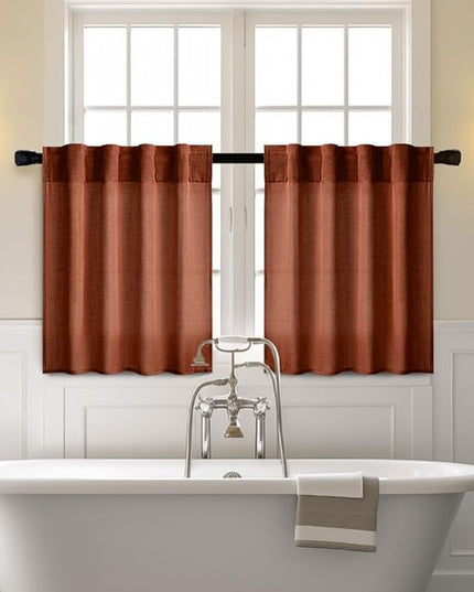 MIULEE Burnt Orange Kitchen Curtains 36 Inch Length 2 Panels, Soft Thick Linen Textured Semi Sheer Light Filtering Short Cafe Tier Curtains for Small Half Window Back Tab Rod Pocket Fall Boho Decor