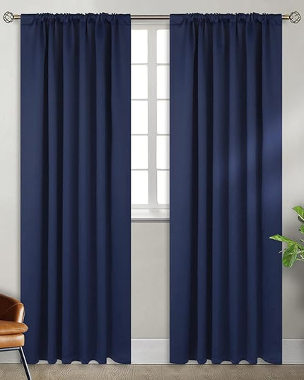 BGment Rod Pocket and Back Tab Blackout Curtains for Bedroom - Thermal Insulated Room Darkening Curtains for Living Room, 2 Window Curtain Panels (52 x 90 inch, Navy Blue)