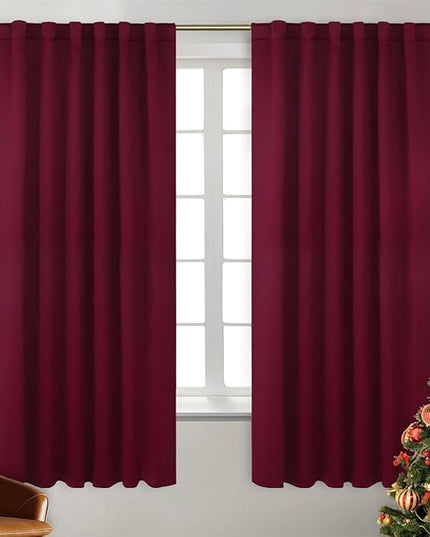 BGment Rod Pocket and Back Tab Blackout Curtains for Bedroom - Christmas Curtains Thermal Insulated Room Darkening Drapes for Living Room, 2 Window Curtain Panels (52 x 63 Inch, Burgundy Red)