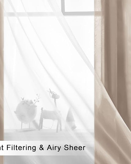 Hiasan Blackout Curtains with White Sheer Overlay, Mix & Match Double Layer Thermal Insulated Grommet Window Curtains for Bedroom, Living Room, Nursery, 2 Drape Panels with Tiebacks, Camel, 52W X 96L