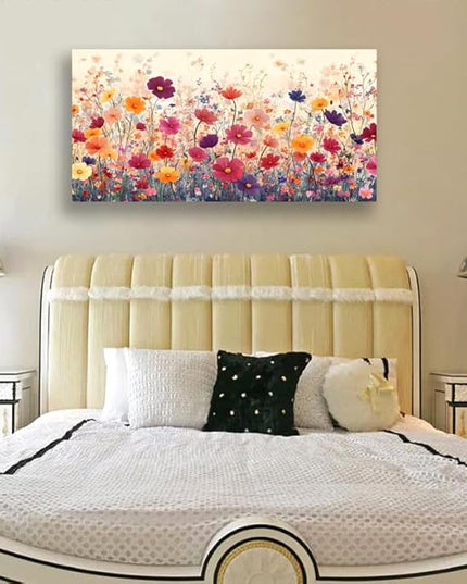LKY ART Wall Art Canvas Floral Wall Decor for Living Room Colorful Wildflower Picture Garden Print Nature Floral Decorative Painting Office Bedroom Poster Artwork Home Decoration 24 x 48 inches