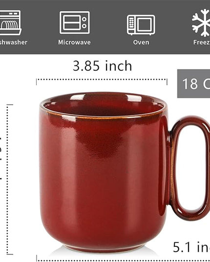 vicrays Ceramic Coffee Mug Set - 18 Ounce Large Stoneware Mug for Men Women - Unique Glazed Porcelain Mugs with Handle for Coffee Latte Tea Milk Cocoa - Set of 4 (Cherry Red)