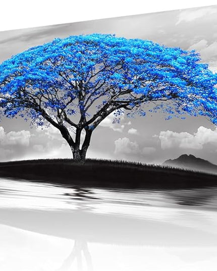 Wapluam Black And White Pictures Large Canvas Prints Wall Art For Living Room Bedroom Wall Decor Blue Tree Landscape Painting To Hang Modern Home Decorations For Office Stretched And Framed Works