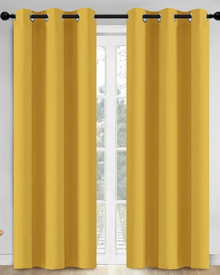 Yakamok Blackout Curtains Room Darkening Thermal Insulated Window Panels,Solid Grommet Top Drapes for Bedroom/Living Room(42Wx84L, Mustard Yellow, 2 Panels)
