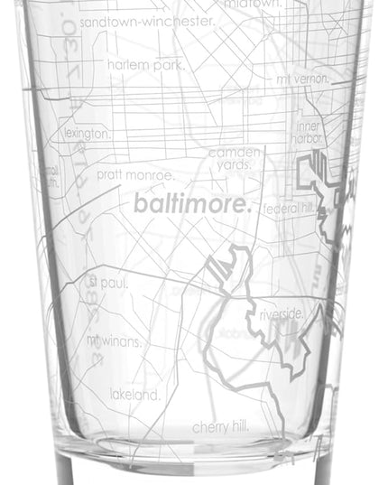 Well Told Engraved Baltimore Maryland Map Pint Glass, Etched Beer Gift (16 oz, Clear) City Map Pint, Custom City Glassware, Gifts For Beer Lovers
